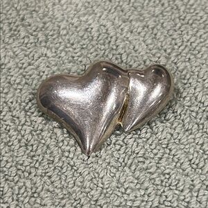 Silver Tone Double Heart Brooch